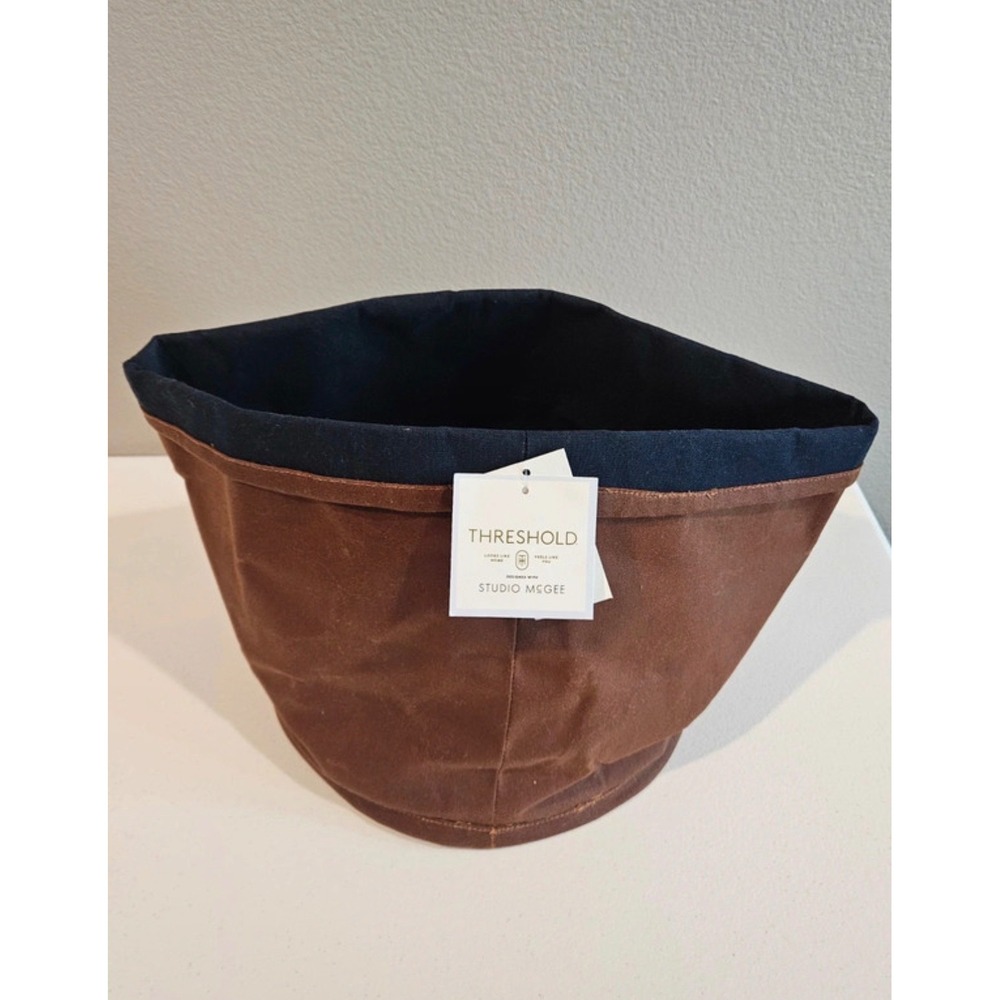 Threshold Studio McGee Wax Coated Storage Bag Brown Navy 10x8 Bin 065-15-8216